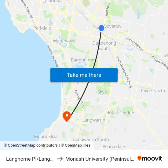 Langhorne Pl/Langhorne St to Monash University (Peninsula Campus) map