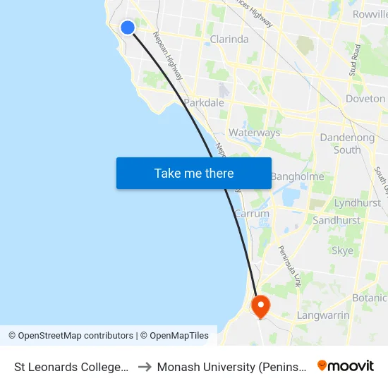 St Leonards College/South Rd to Monash University (Peninsula Campus) map