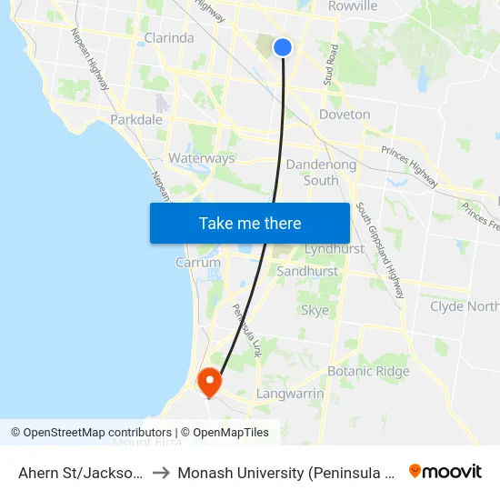Ahern St/Jacksons Rd to Monash University (Peninsula Campus) map