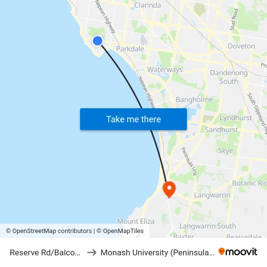 Reserve Rd/Balcombe Rd to Monash University (Peninsula Campus) map