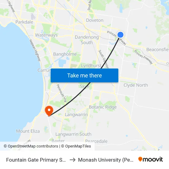Fountain Gate Primary School/Victoria Rd to Monash University (Peninsula Campus) map
