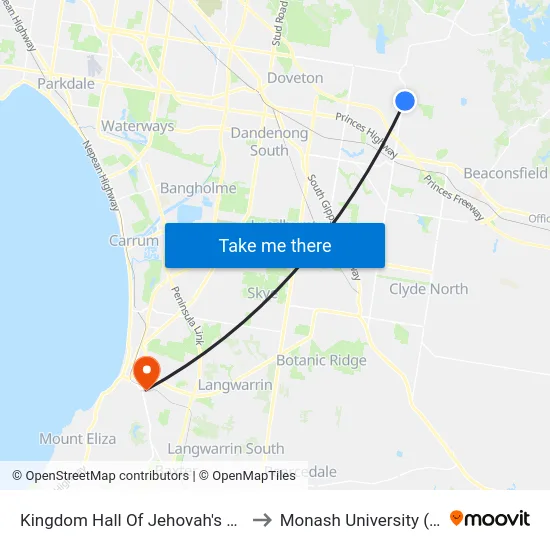 Kingdom Hall Of Jehovah's Witnesses/Ernst Wanke Rd to Monash University (Peninsula Campus) map