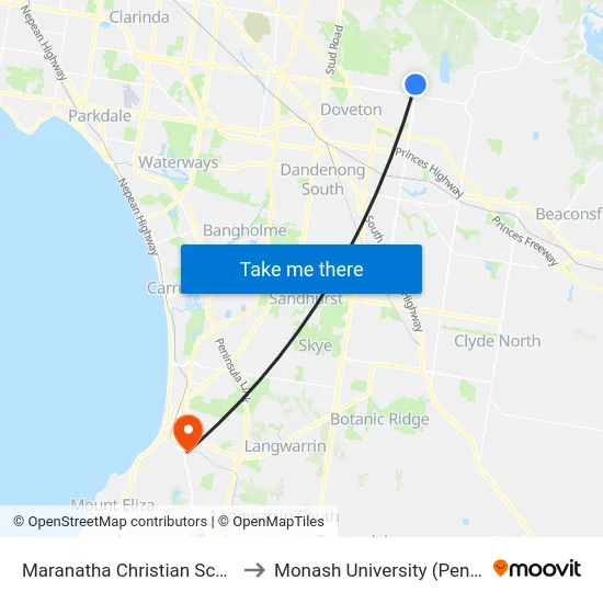 Maranatha Christian School/Reema Bvd to Monash University (Peninsula Campus) map