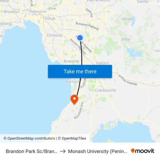 Brandon Park Sc/Brandon Park Dr to Monash University (Peninsula Campus) map
