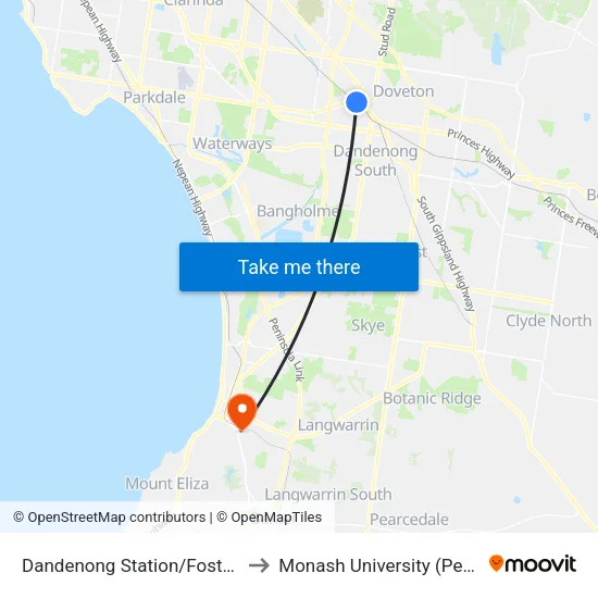 Dandenong Station/Foster St to Monash University (Peninsula Campus) map