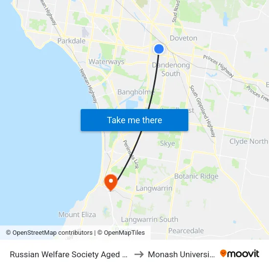 Russian Welfare Society Aged Home/Morwell Ave to Monash University (Peninsula Campus) map