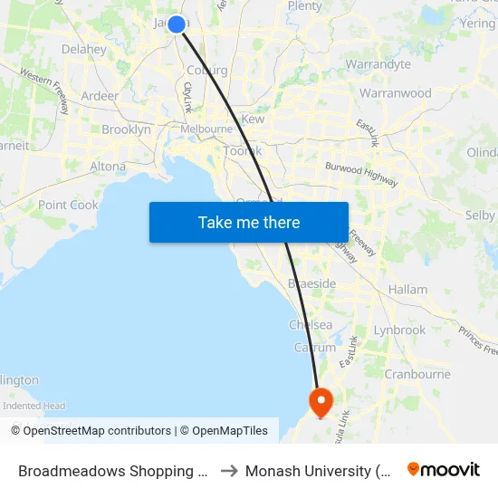 Broadmeadows Shopping Centre/Tanderrum Way to Monash University (Peninsula Campus) map
