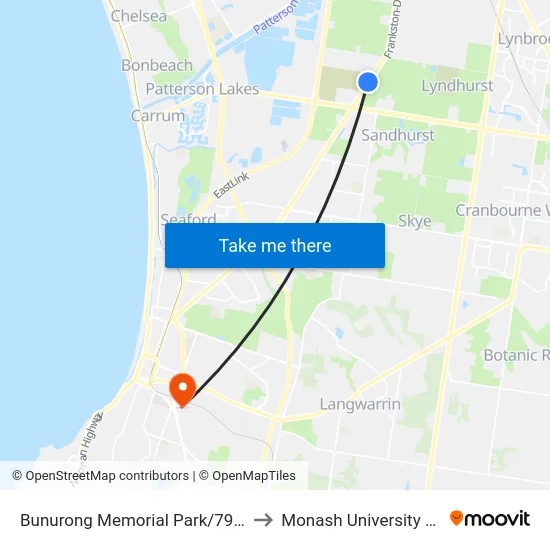 Bunurong Memorial Park/790 Frankston-Dandenong Rd to Monash University (Peninsula Campus) map