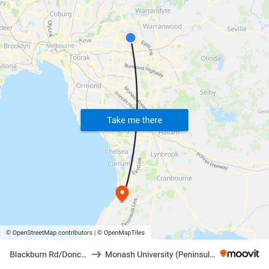 Blackburn Rd/Doncaster Rd to Monash University (Peninsula Campus) map
