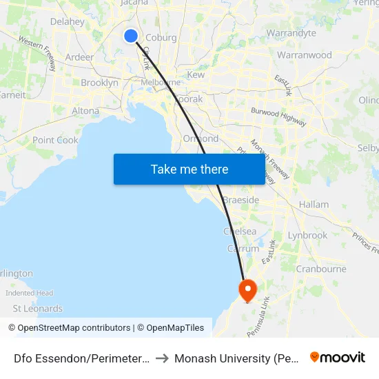 Dfo Essendon/Perimeter Rd to Monash University (Peninsula Campus) map