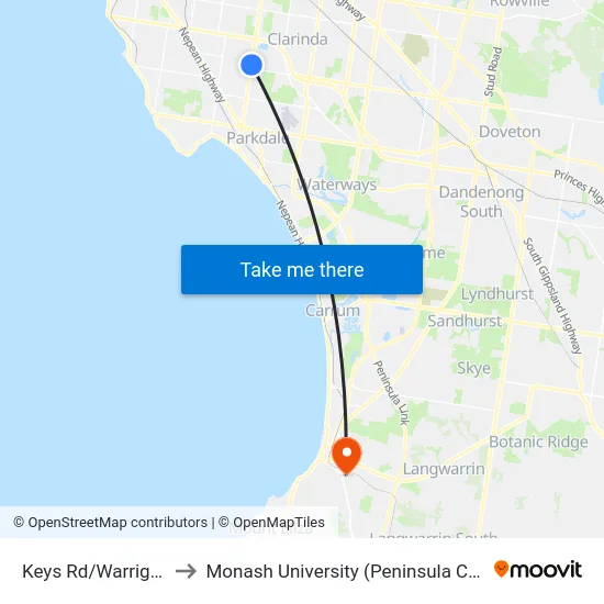 Keys Rd/Warrigal Rd to Monash University (Peninsula Campus) map