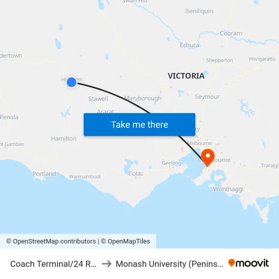 Coach Terminal/24 Roberts Ave to Monash University (Peninsula Campus) map