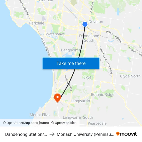 Dandenong Station/Foster St to Monash University (Peninsula Campus) map