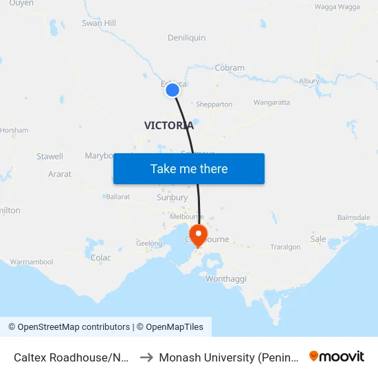 Caltex Roadhouse/Northern Hwy to Monash University (Peninsula Campus) map