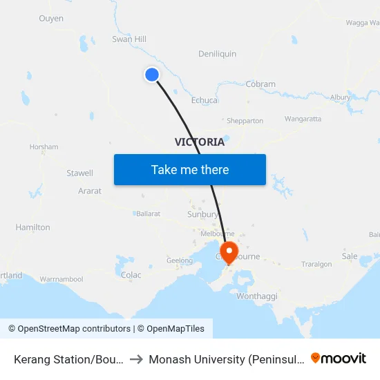 Kerang Station/Boundary St to Monash University (Peninsula Campus) map