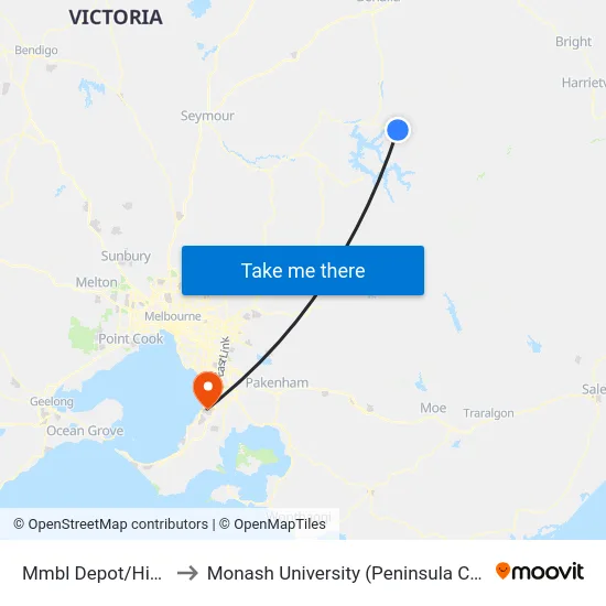 Mmbl Depot/High St to Monash University (Peninsula Campus) map
