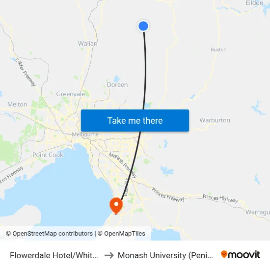 Flowerdale Hotel/Whittlesea-Yea Rd to Monash University (Peninsula Campus) map