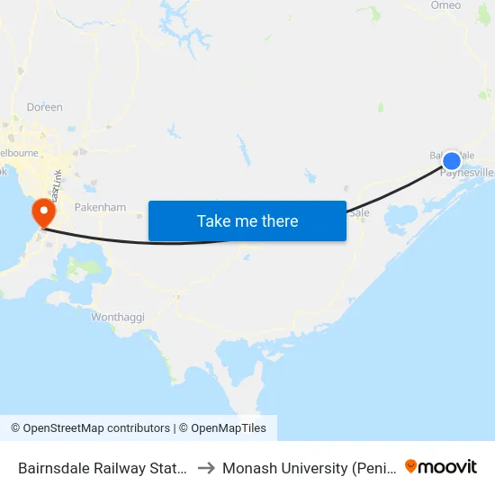 Bairnsdale Railway Station/Macleod St to Monash University (Peninsula Campus) map