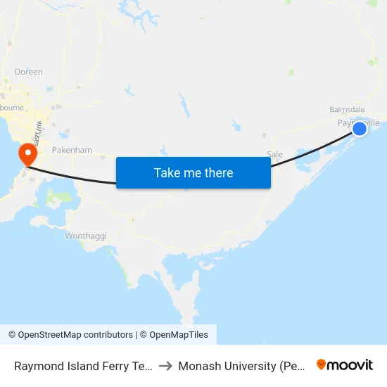 Raymond Island Ferry Terminal/Devon Rd to Monash University (Peninsula Campus) map
