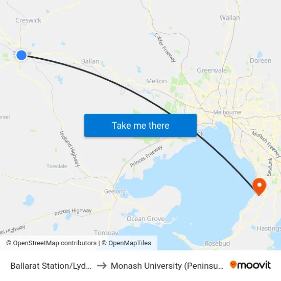 Ballarat Station/Lydiard St N to Monash University (Peninsula Campus) map