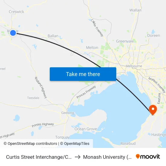 Curtis Street Interchange/Curtis St to Monash University (Peninsula Campus) map
