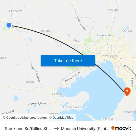 Stockland Sc/Gillies St N to Monash University (Peninsula Campus) map