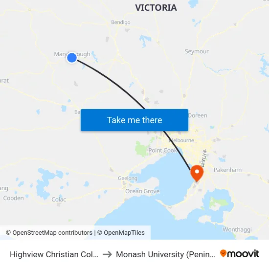Highview Christian College/Kars St to Monash University (Peninsula Campus) map