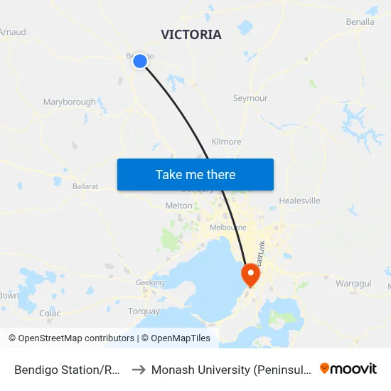 Bendigo Station/Railway Pl to Monash University (Peninsula Campus) map