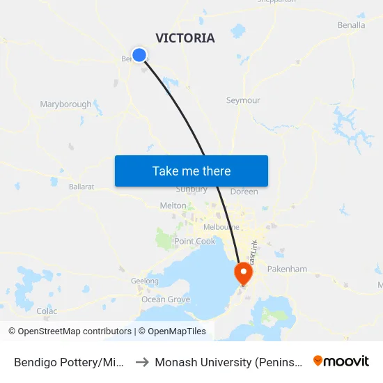 Bendigo Pottery/Midland Hwy to Monash University (Peninsula Campus) map
