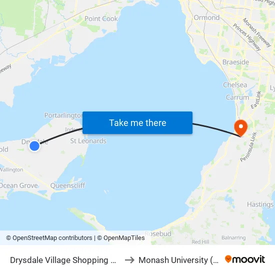 Drysdale Village Shopping Centre/High St to Monash University (Peninsula Campus) map