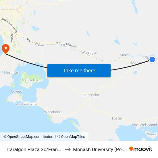 Traralgon Plaza Sc/Franklin St to Monash University (Peninsula Campus) map