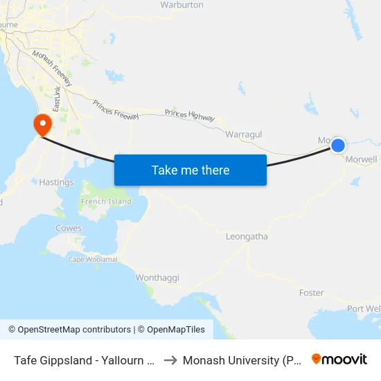 Tafe Gippsland - Yallourn Campus/Monash Rd to Monash University (Peninsula Campus) map