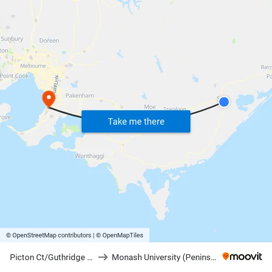 Picton Ct/Guthridge Pde to Monash University (Peninsula Campus) map