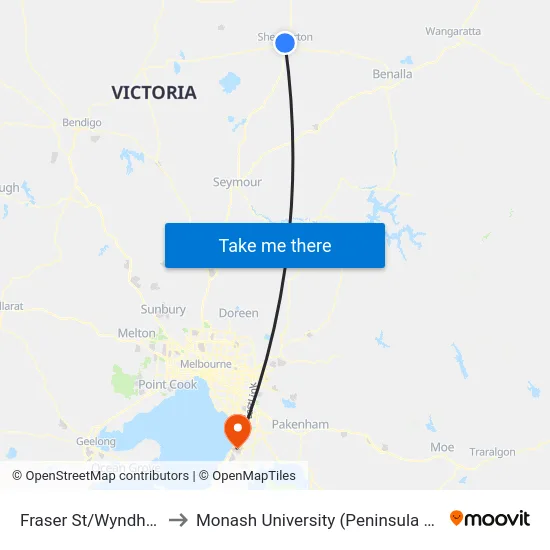 Fraser St/Wyndham St to Monash University (Peninsula Campus) map