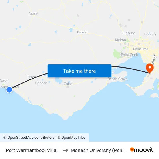 Port Warrnambool Village/Pertobe Rd to Monash University (Peninsula Campus) map