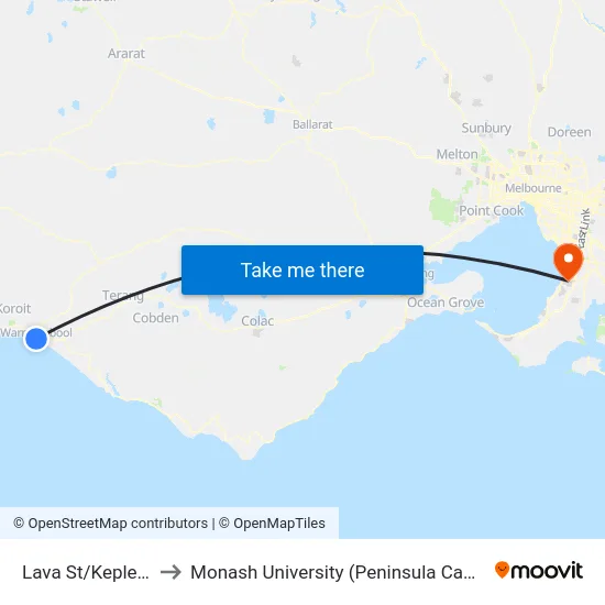 Lava St/Kepler St to Monash University (Peninsula Campus) map