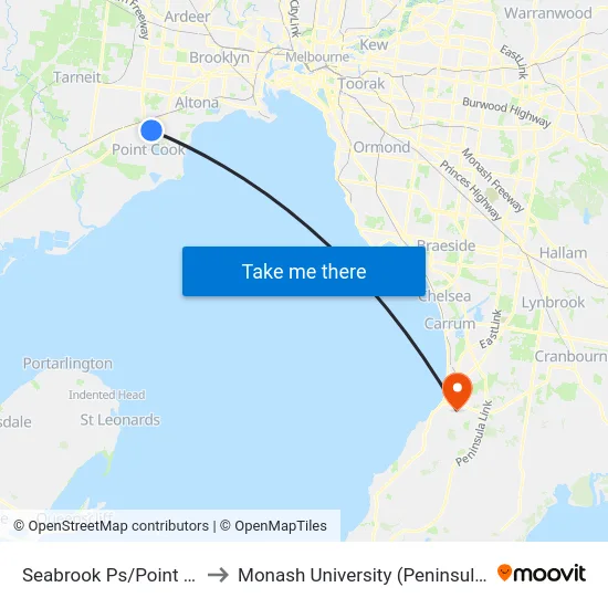 Seabrook Ps/Point Cook Rd to Monash University (Peninsula Campus) map