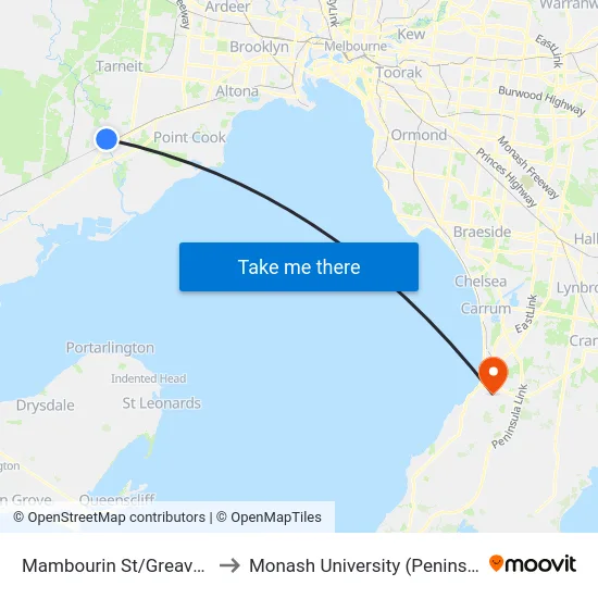 Mambourin St/Greaves St North to Monash University (Peninsula Campus) map