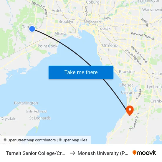 Tarneit Senior College/Crossway Ave to Monash University (Peninsula Campus) map