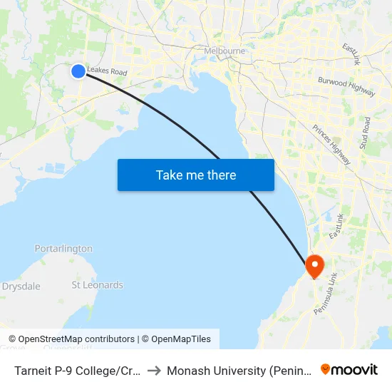 Tarneit P-9 College/Crossway Ave to Monash University (Peninsula Campus) map
