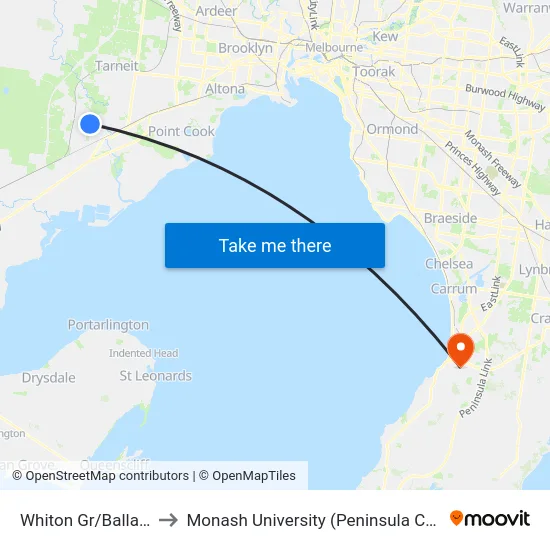 Whiton Gr/Ballan Rd to Monash University (Peninsula Campus) map