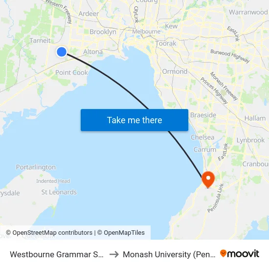 Westbourne Grammar School/Sayers Rd to Monash University (Peninsula Campus) map