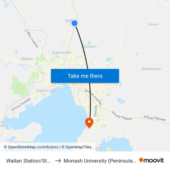 Wallan Station/Station St to Monash University (Peninsula Campus) map