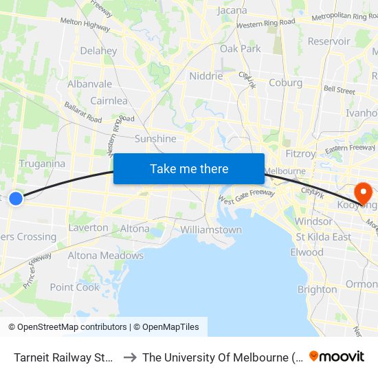 Tarneit Railway Station (Tarneit) to The University Of Melbourne (Hawthorn Campus) map