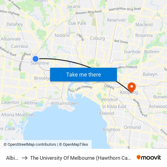 Albion to The University Of Melbourne (Hawthorn Campus) map