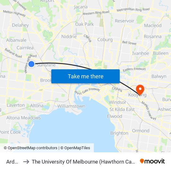 Ardeer to The University Of Melbourne (Hawthorn Campus) map
