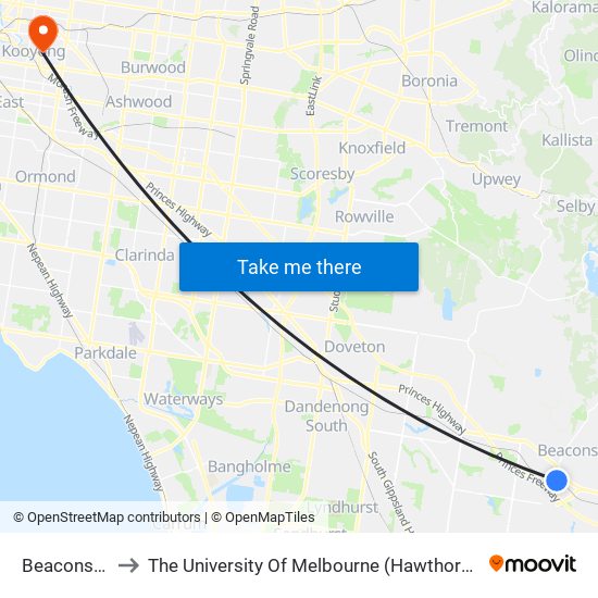 Beaconsfield to The University Of Melbourne (Hawthorn Campus) map