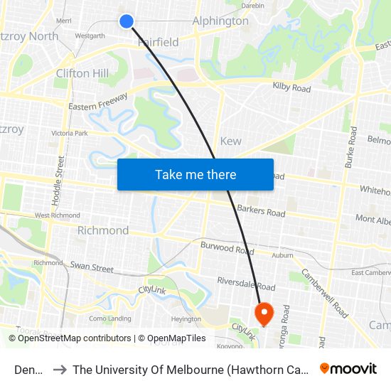 Dennis to The University Of Melbourne (Hawthorn Campus) map