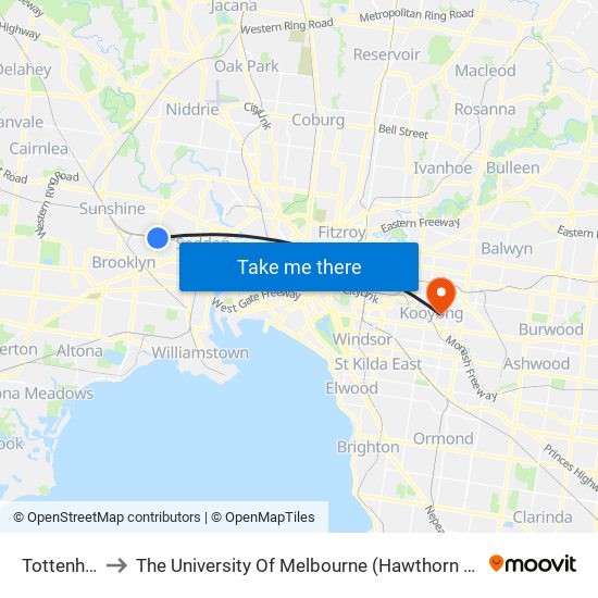 Tottenham to The University Of Melbourne (Hawthorn Campus) map