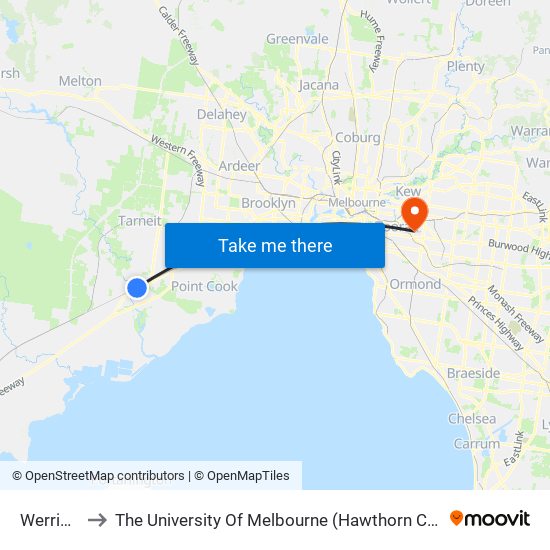 Werribee to The University Of Melbourne (Hawthorn Campus) map